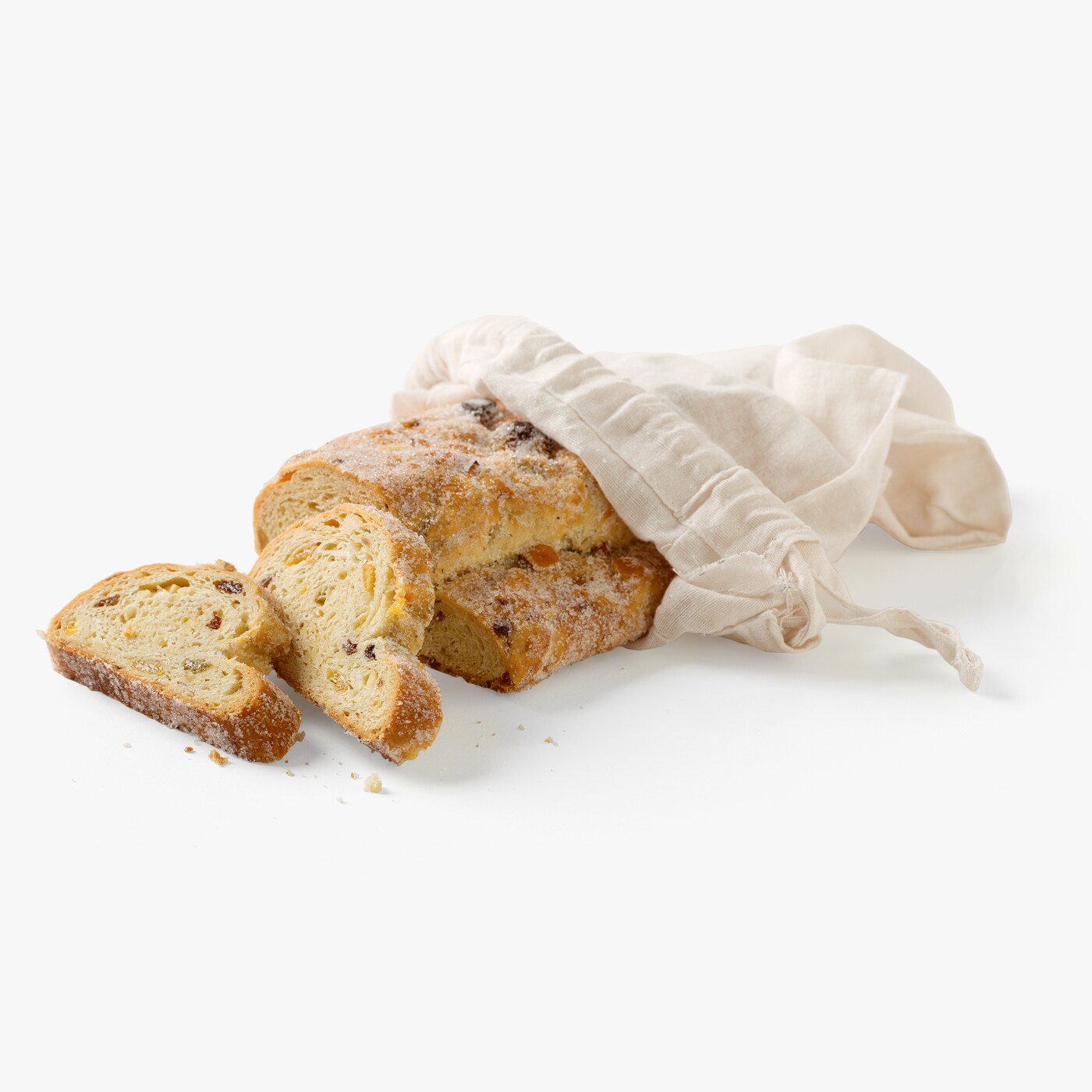 Fresh baked Christmas Stollen, sliced and ready to eat